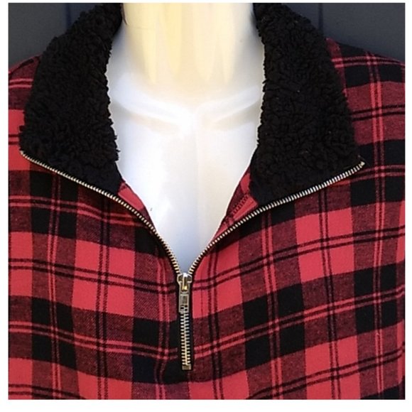 Buffalo Check Flannel Plaid Fleece Sherpa Pullover Top Shirt - Picture 5 of 7